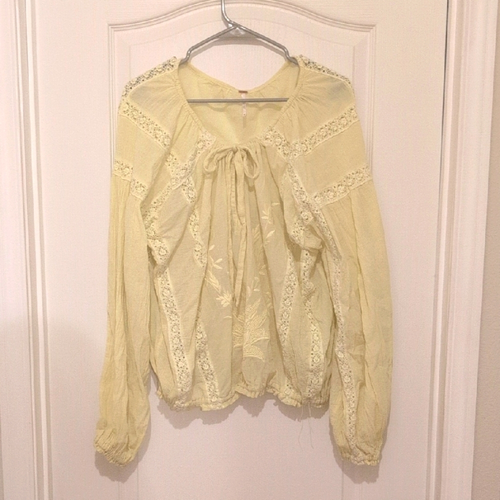 Free People Yellow Lace Blouse